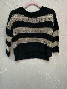 POL Small Black Gold Striped Knit Sweater